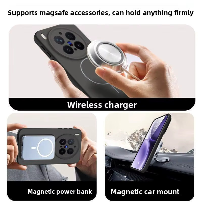 Magnetische Silikon Hülle für Vivo X300 Ultra, X200 Pro und X300S mit MagSafe Unterstützung für kabelloses Laden in Grau und Schwarz - Bild 3