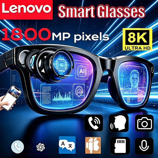 Lenovo KI-Smart-Brille in Schwarz mit 8K-Auflösung, Freisprechfunktion, KI-Übersetzung und Musikwiedergabe für Damen und Herren - Bild 1