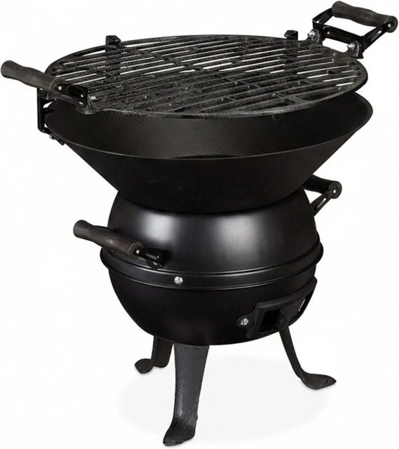Relaxdays Grillfass aus Gusseisen in Schwarz, höhenverstellbar, B/T/H: 46 x 39 x 36 cm - Bild 1