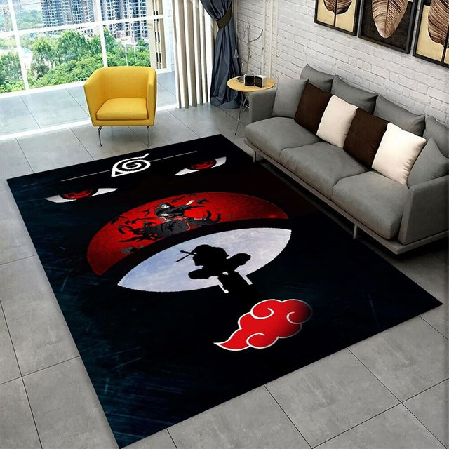 MINISO Anime Naruto Itachi Teppich in Schwarz, rutschfeste Bodenmatte für Kinderzimmer, Schlafzimmer oder Wohnzimmer - Bild 1