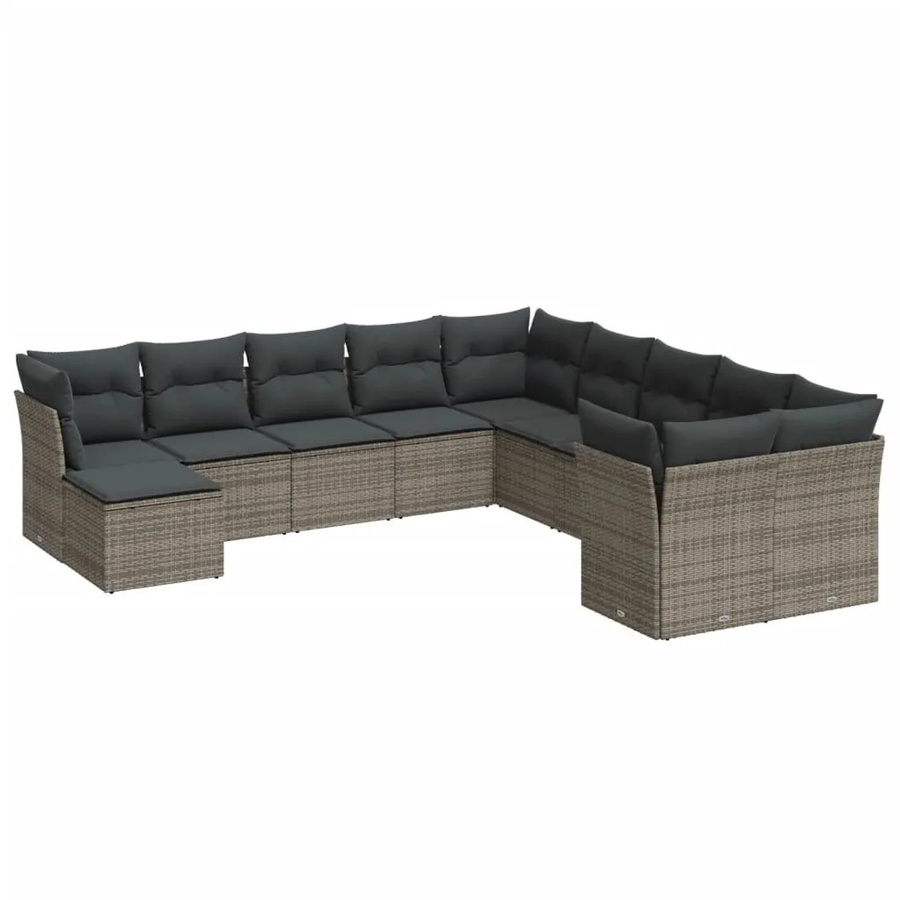 vidaXL 11-tlg Garten-Sofagarnitur in L-Form aus grauem Poly Rattan mit Kissen und Ottoman - Bild 2