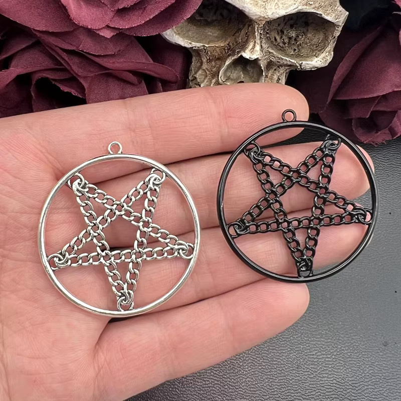LKLRYWBD Charms Anhänger, Zinklegierung, Kreisförmig, Pentagramm, Unisex - Bild 1
