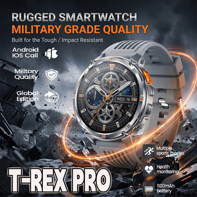 T-REX3 Ultra Smartwatch für Herren mit 1,7 Zoll AMOLED Display, GPS, Kompass, 10ATM Wasserdichtigkeit und 1100mAh Akku in Schwarz - Bild 1