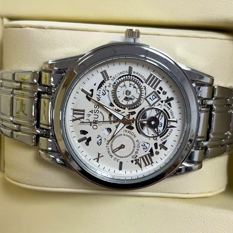 ORUSS Armbanduhr Quarz, Edelstahl, Herren, Weiß, Gold - Bild 3