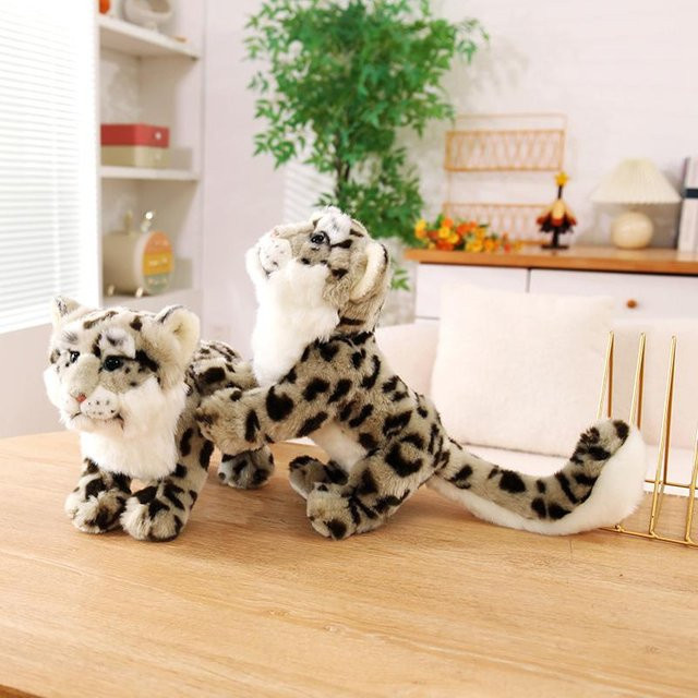 Simulations-Schneeleoparden-Stofftier, Wildtier-Puppe, 35cm, beige, ab 14 Jahren - Bild 1
