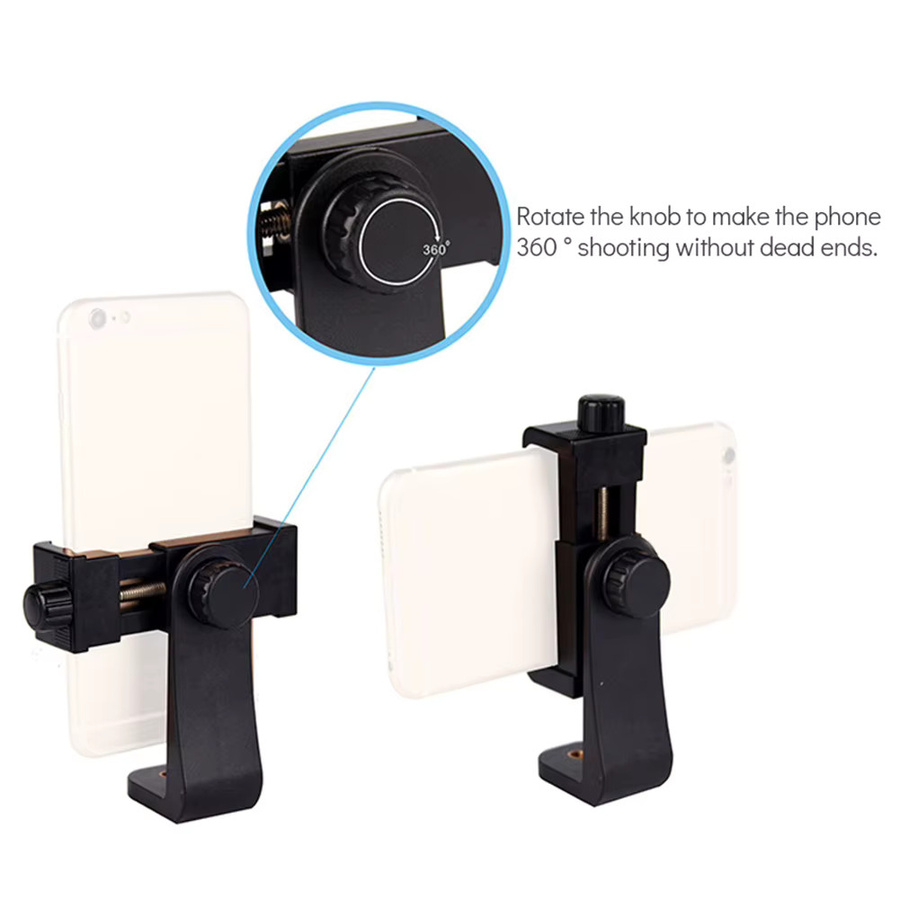 APWIKOGER 360-Grad-Handy-Clip in Schwarz, universeller Handy-Halter mit 1/4 Zoll Schraubkompatibilität für Stativ und Schreibtisch-Stativ-Adapter - Bild 4