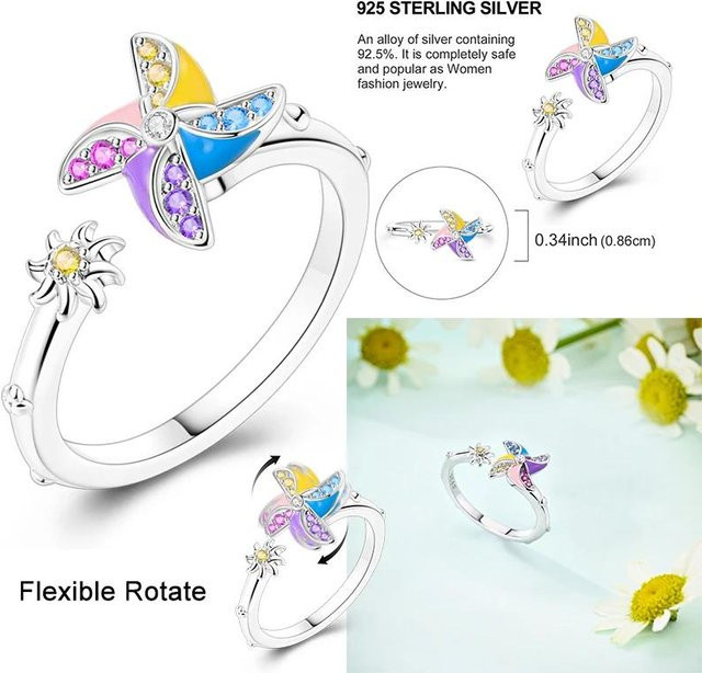 YIRAN Dayang Fidget Spinner Ring, Kupfer, Gold, Kristall, Zirkonia, Damen - Bild 1