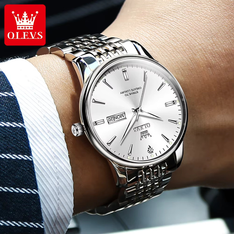 OLEVS Armbanduhr, Quarz, Edelstahl, Silber, Diamant, Herren - Bild 4