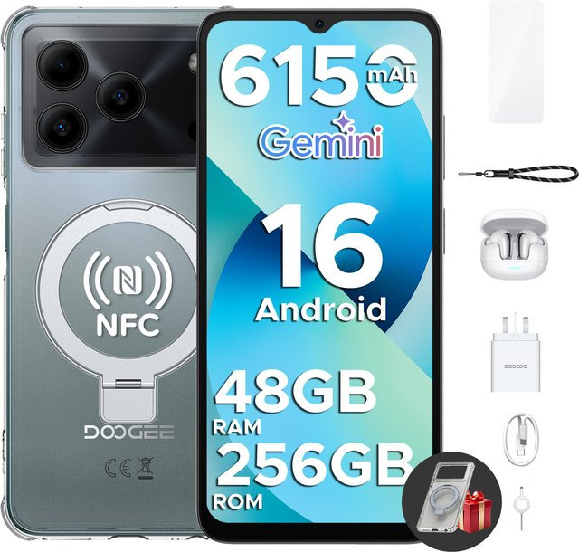 DOOGEE Note56 Plus Smartphone mit 6,56 Zoll 90Hz Display, 256 GB Speicher, 48 GB RAM, 6150 mAh Akku, Android 16, Widevine L1, Schwarz/Grau - Bild 1