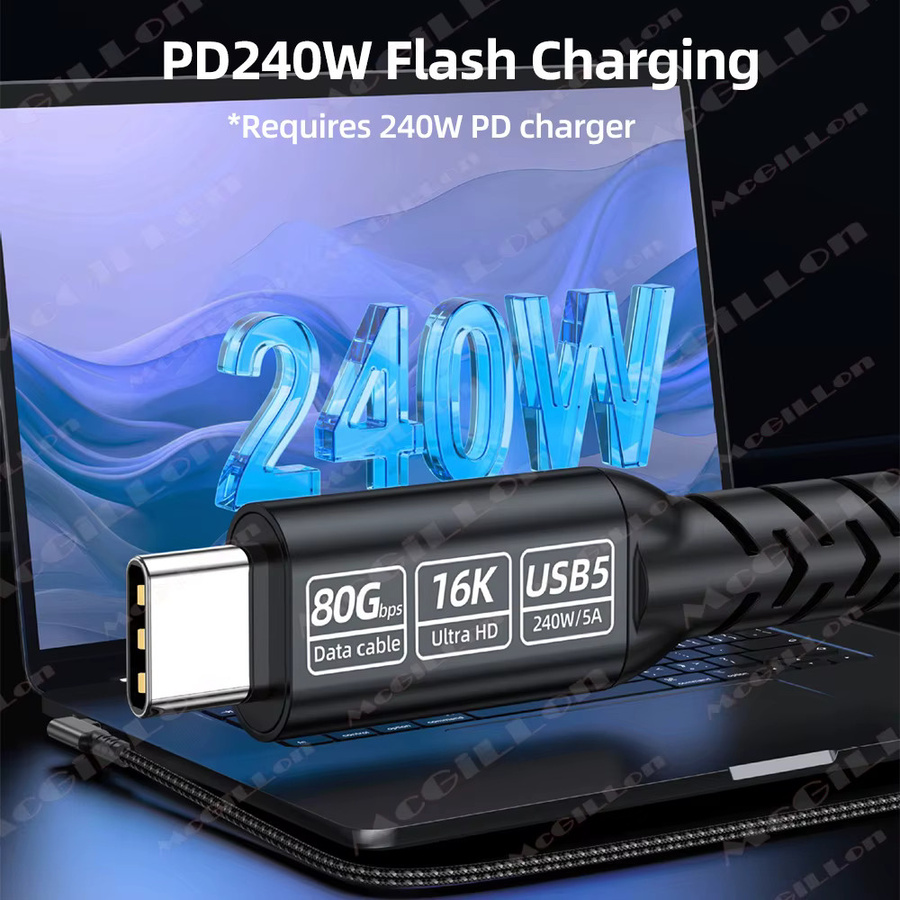 MCGILLON USB-C Datenkabel Thunderbolt 5 mit 80 Gbit/s und 240 W PD Ladeleistung in Schwarz - Bild 3