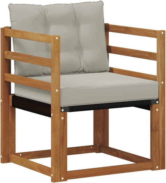 vidaXL Outdoor-Sofagarnitur aus massivem Akazienholz und Textilene in Grau mit Sitz- und Rückenkissen - Bild 1