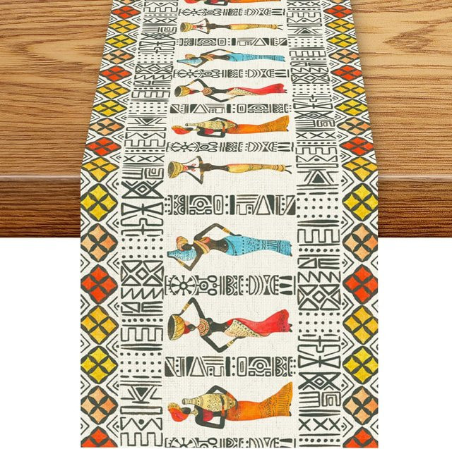 JINGYUE Pet Tischläufer aus Leinen im ethnischen Afrikanischen Stil, Grau/Mehrfarbig, B/T: 150 x 33 cm - Bild 1