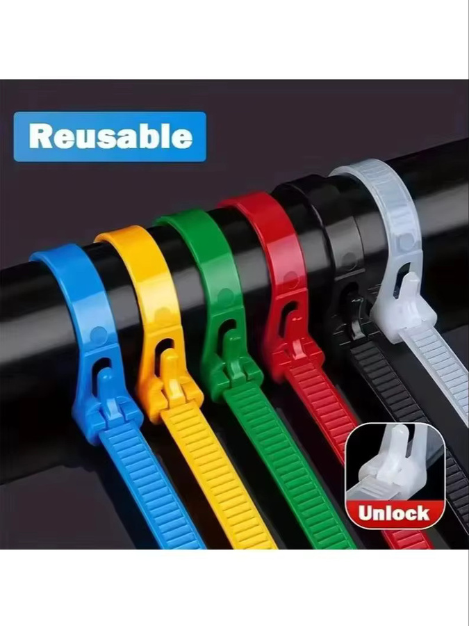 100 Stück wiederverwendbare Kabelbinder aus Nylon in gemischten Farben für Kabel und Draht-Organisation - Bild 5