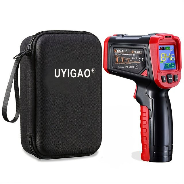 UYIGAO Infrarot-Thermometer Laser-Temperaturpistole mit Hintergrundbeleuchtung und einstellbarem Emissionsgrad in Schwarz - Bild 1