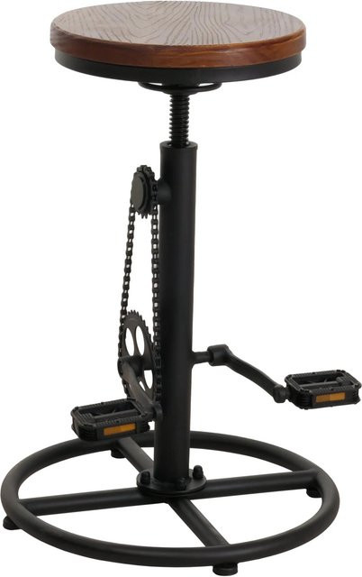 PROREGAL Barhocker im Industrial Design aus Kiefernholz und Eisen, Braun, höhenverstellbar und drehbar mit Fußablage - Bild 1