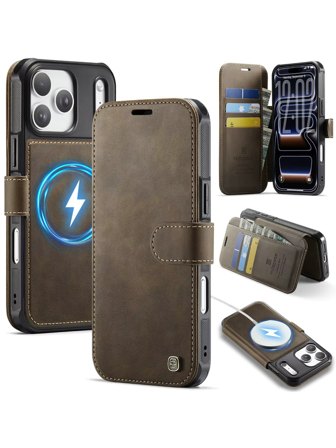 szHAIyu Magnetische PU-Leder-Brieftaschenhülle mit Kartenfach für MagSafe als Flip Cover für iPhone 17 Pro Max, Air 17e, 16e, 15, 14 Plus, 13, 12 in Grün oder Braun - Bild 6