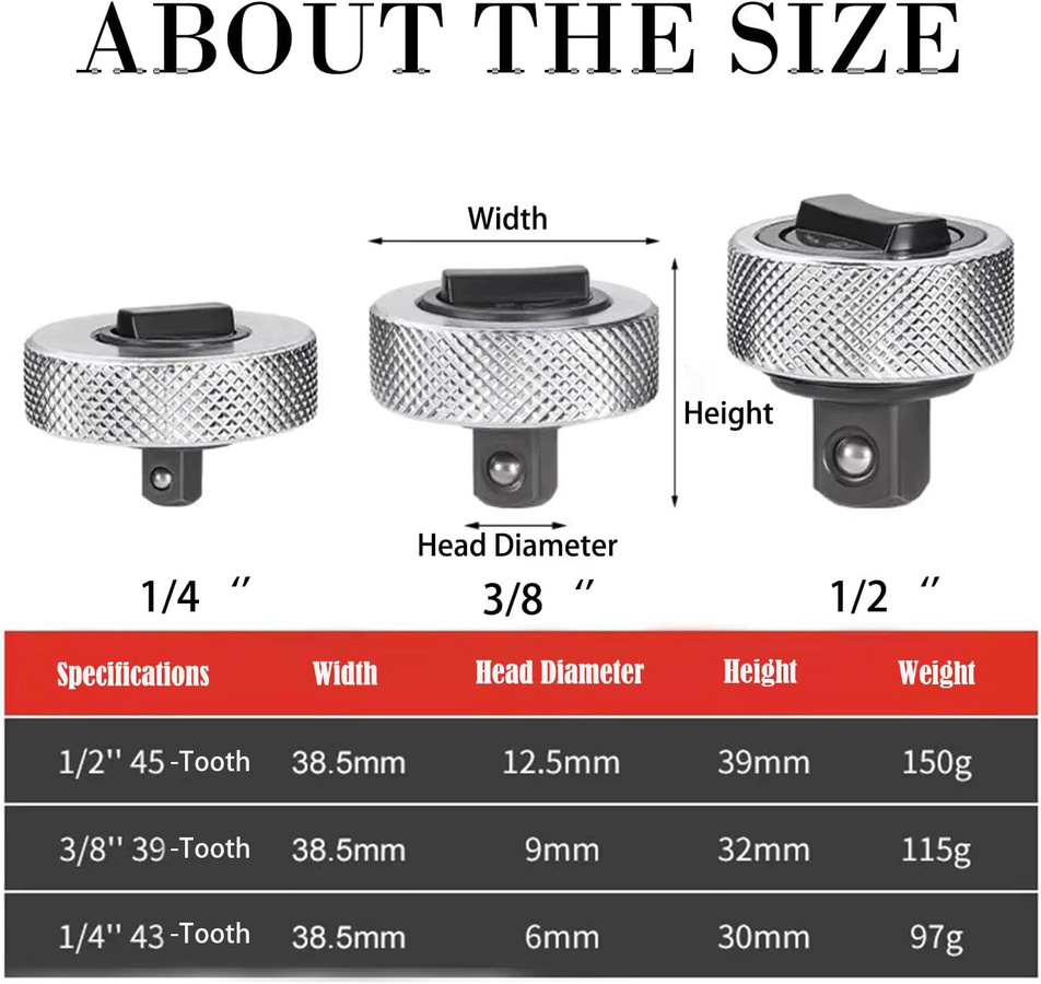 NIUXIANG Mini-Ratschenschlüssel aus Vollstahl in Silber mit 1/4", 3/8" und 1/2" Antrieb - Bild 4