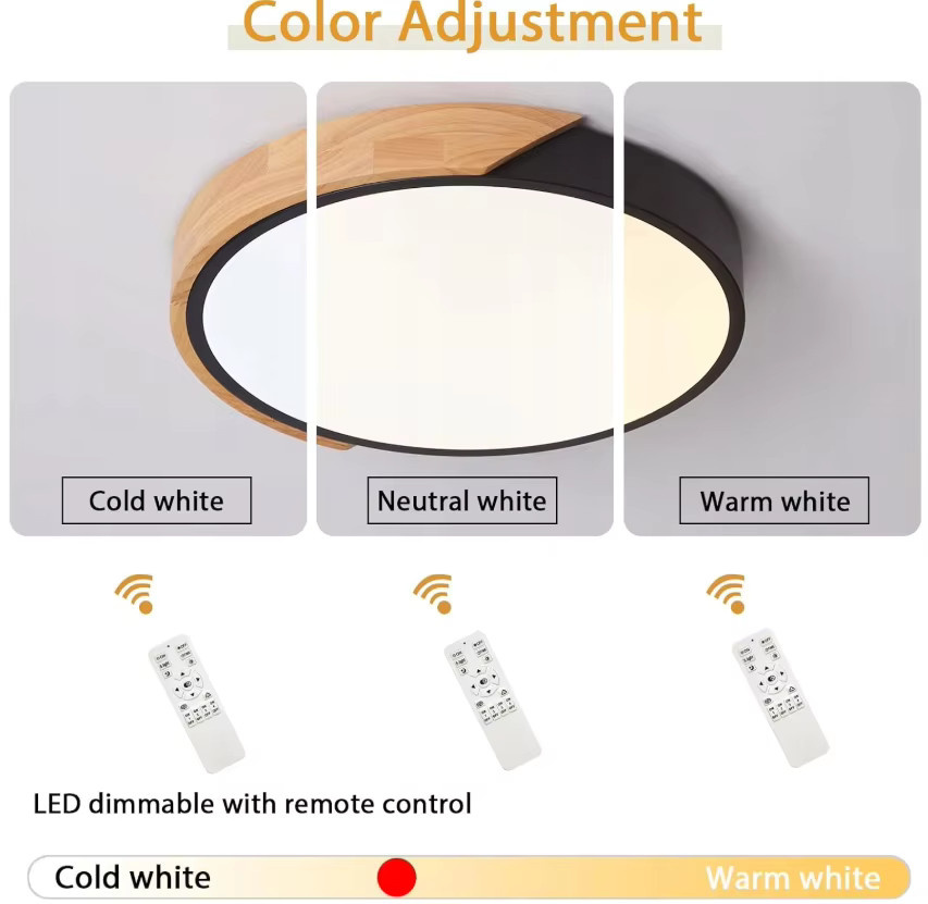 Riserva LED-Deckenleuchte aus Holz, runde Deckenlampe mit Fernbedienung, stufenlos dimmbar, 43W, Durchmesser: 30 cm - Bild 2