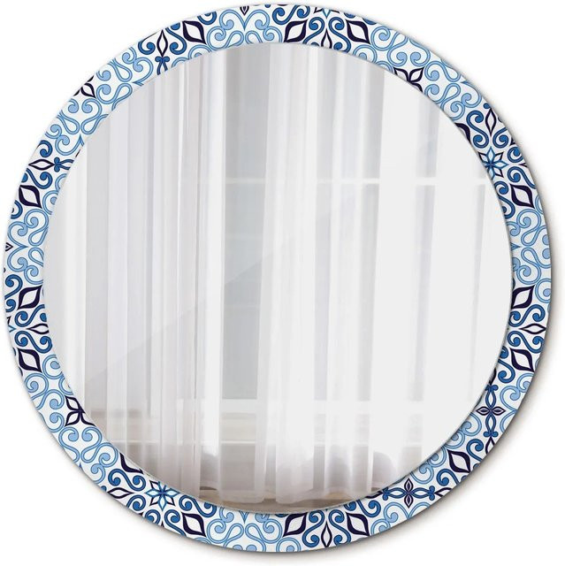Tulup Rundspiegel mit blauem arabischem Ornament-Motivdruck Durchmesser: 100 cm - Bild 1
