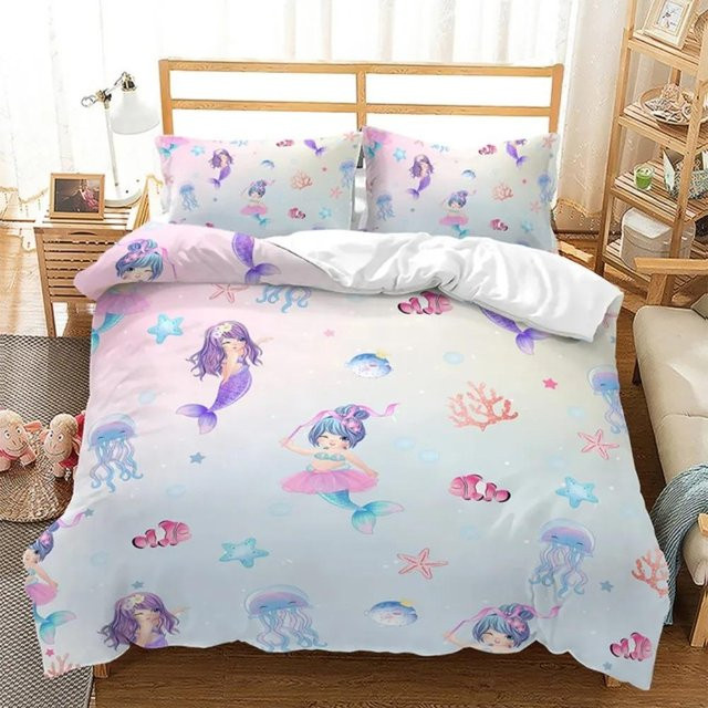 Meerjungfrau Regenbogen Bettwäsche Set aus Polyester in Multicolour, bestehend aus 1 Bettbezug und 2 Kissenbezügen, Breite: 70 cm, Länge: 133 cm - Bild 1