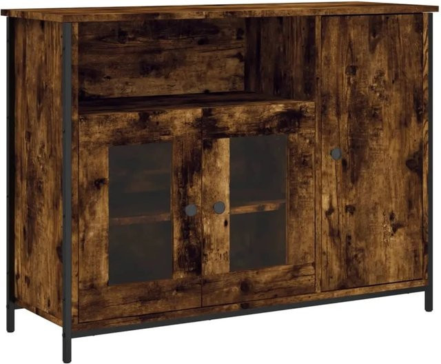 vidaXL Sideboard Räuchereiche in Braun aus Holzwerkstoff, Stahl und Glas, B/T/H: 100 x 35 x 75 cm - Bild 1