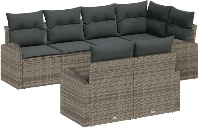 vidaXL Garten-Sofa-Set aus Poly-Rattan in Grau mit 7-teiliger L-Form und Kissen - Bild 1