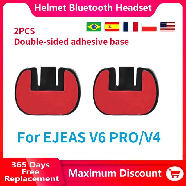 2 Stück doppelseitige Klebebandbasis für EJEAS/Xinowy Motorradhelm-Headset V6 PRO V4 mit 3,5 mm Klinkenstecker in Rot - Bild 1
