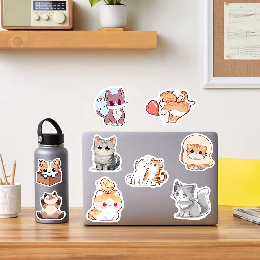 Wasserdichte Kawaii Cartoon-Katze Aufkleber in Multicolour für Handy, Laptop und Gepäck - Bild 2