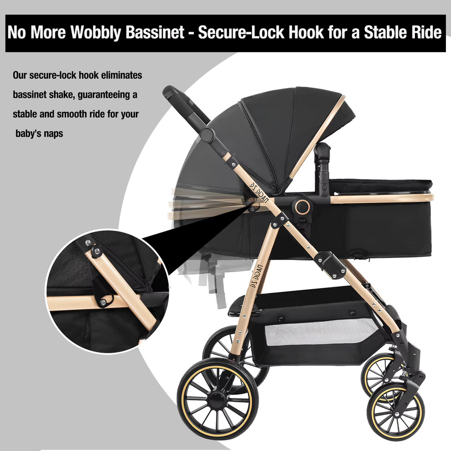 Oubeauou 3in1 Kombi-Kinderwagen für Neugeborene mit Beistellbett in Grau und Schwarz - Bild 3