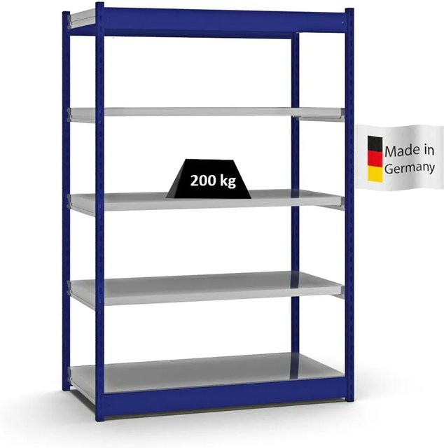 PROREGAL Fachbodenregal Stecksystem mit Vierkant-Profil, 5 Ebenen, Enzianblau, H x B x T: 200 x 132,5 x 60 cm - Bild 1