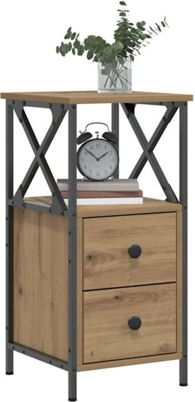 Nachttisch vidaxl in Artisan-Eiche Natur und Beige aus Holzwerkstoff und Metall, B/T/H: 34 x 35,5 x 70 cm - Bild 1