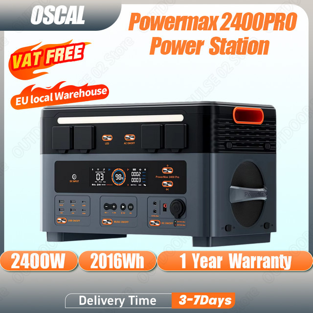 OSCAL PowerMax 2400pro Tragbare Powerstation mit 2400W und 2016Wh LiFePO4-Batterie für Outdoor-Camping und Notfälle - Bild 1