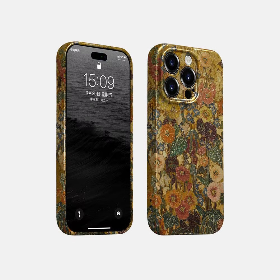 Potdemiel Handyhülle mit literarischem Retro-Blumen-Design für iPhone 11 bis 16 Pro Max, glänzende Folie, harte PC-Abdeckung, Multicolor - Bild 3