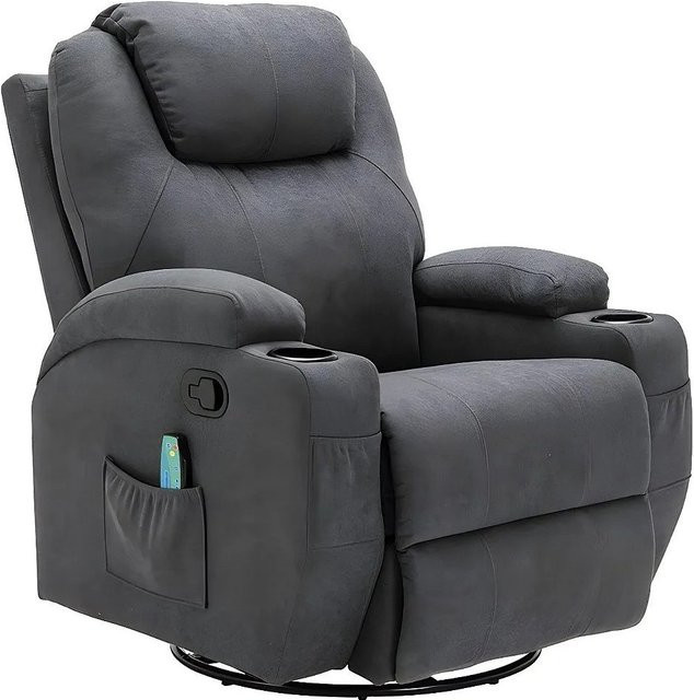 Massagesessel Silvano von Vente-unique in Grau mit Armlehnen und Stoffbezug, Breite: 82 cm - Bild 1