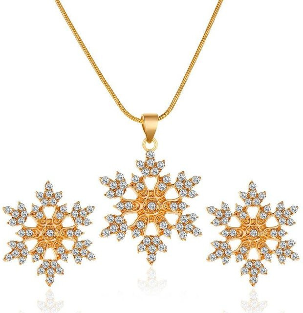 YIRAN Schmuck-Set, Ohrringe, Halskette, Schneeflocken, Zirkonia, Messing, Damen - Bild 1