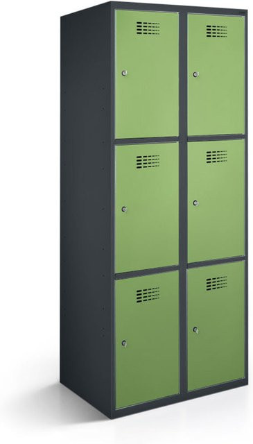 rotstahl Fächerschrank mit 6 Fächern in Hellgrün und anthrazitgrauem Korpus, B/T/H: 60 x 50 x 180 cm - Bild 1