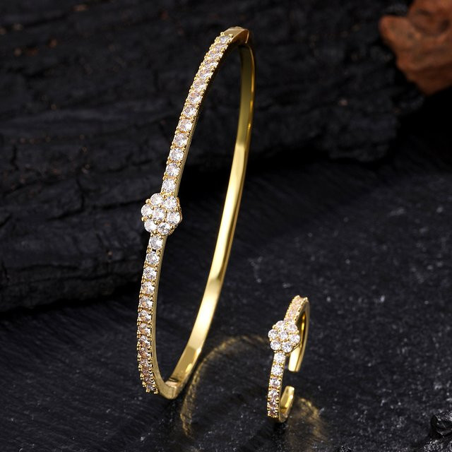 ZAKOL Armband-Ring-Set, Kleeblatt, Zirkonia, Gold, Damen - Bild 1