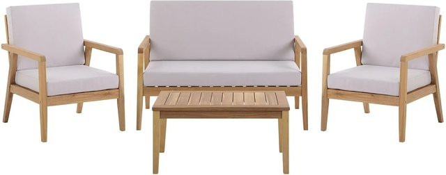 Beliani Lounge Set PALLANO in Taupe mit Outdoor-Sofa, Sessel und Couchtisch aus Akazienholz, B/T/H: 120 x 65 x 87 cm - Bild 1