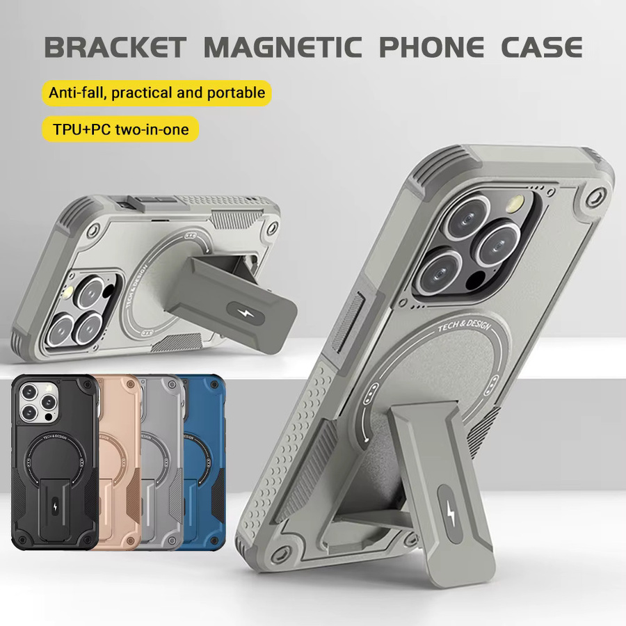 Caynes Mecha iPhone Hülle mit MagSafe Magnetischer Stoßfeste Schutz mit Luxus-Halterung in Schwarz - Bild 1