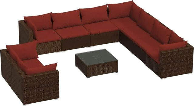 vidaXL 10-tlg. Garten-Lounge-Set aus Poly-Rattan in Braun mit Kissen und Couchtisch - Bild 1