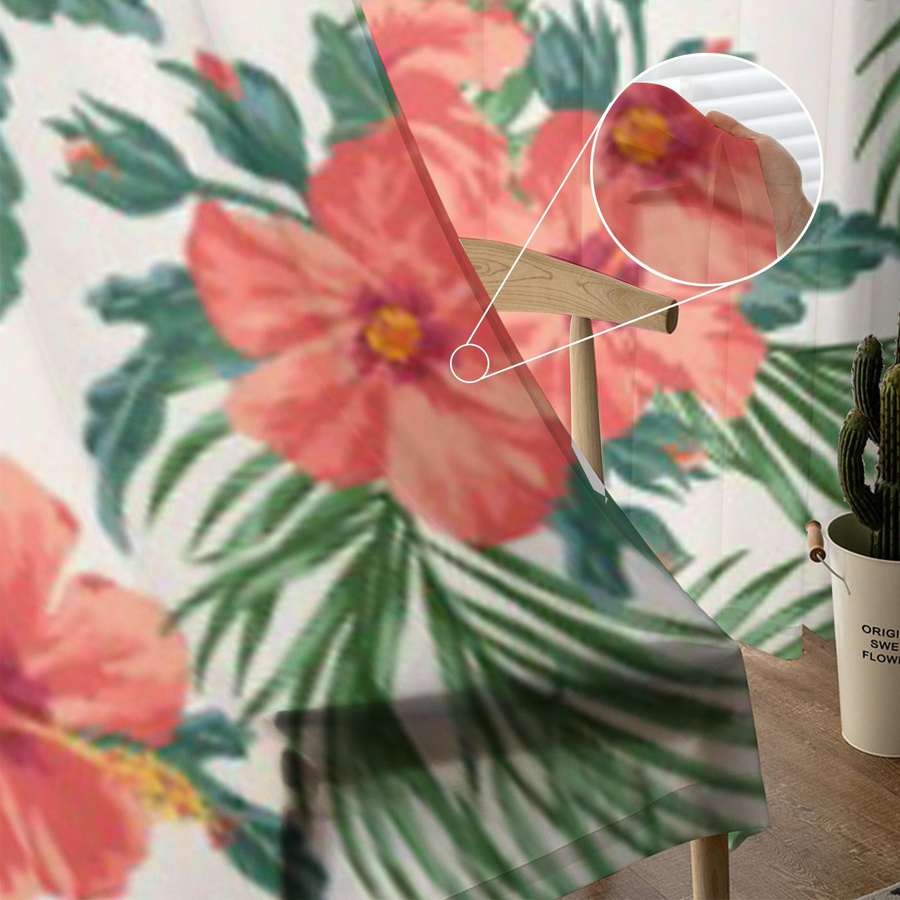 Transparenter Voile-Vorhang mit exotischem tropischem Blättermuster für Wohnzimmer und Schlafzimmer, B: 135 cm, H: 114 cm - Bild 2