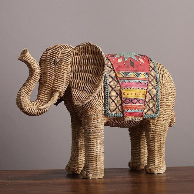 Yiran Furniture Elefant Dekoration mit Rattanmuster aus Harz - Bild 1