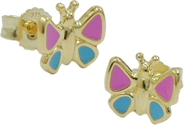 Gallay Ohrstecker Schmetterling, 375 Gold, pink-hellblau, Kinder - Bild 1