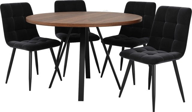 okwish Esstisch rund für Esszimmer und Wohnzimmer, Farbe: Walnussbraun/Schwarz, Durchmesser: 80 cm, Höhe: 75 cm - Bild 1