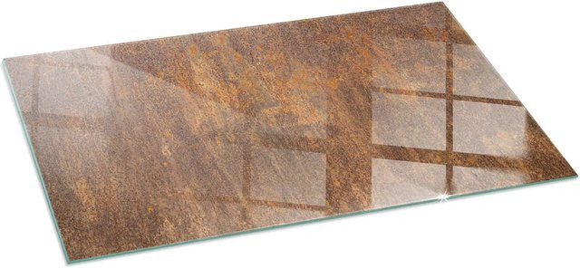 Tulup Kamin-Glasplatte mit Roststruktur in Braun, B: 140 cm, H: 70 cm - Bild 1