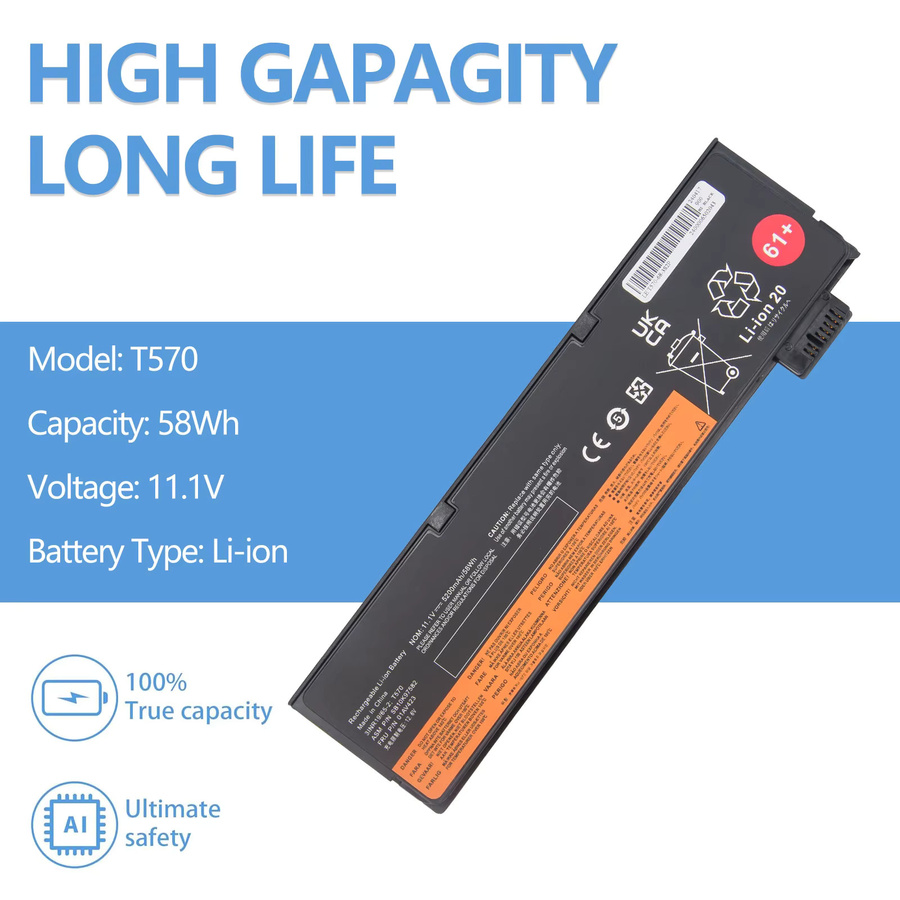 Oyomba Laptop-Akku für Lenovo ThinkPad T470 T480 T570 T580 P51S P52S, 11,1 V, 5200 mAh, Schwarz - Bild 3