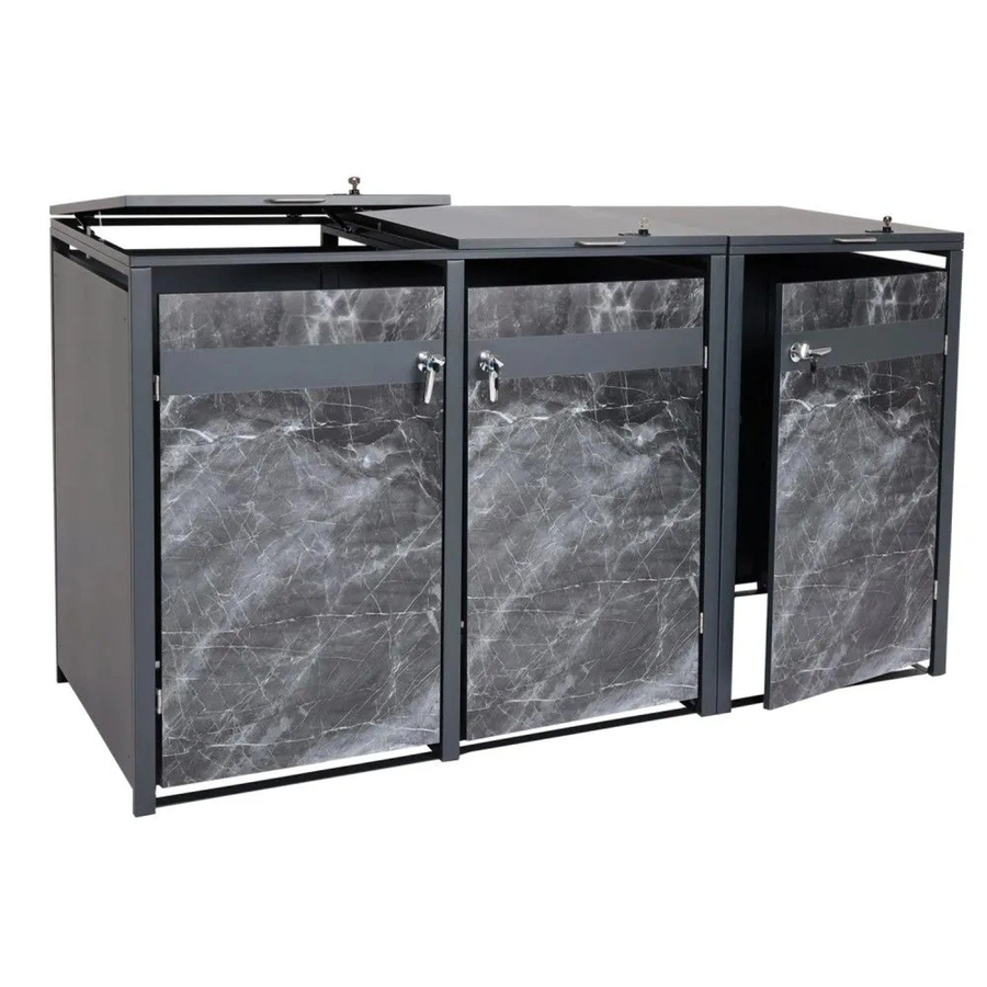 MCW 3er Mülltonnenverkleidung J82 Mülltonnenbox aus Metall in Anthrazit mit dunkler Marmor-Optik B/H/T: 200 x 117 x 80 cm - Bild 2