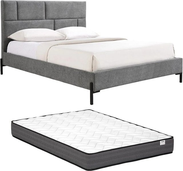 Vente-unique Bettrahmen Noulavo in Grau mit Stoffbezug, B/T/H: 165 x 214 x 116 cm - Bild 1