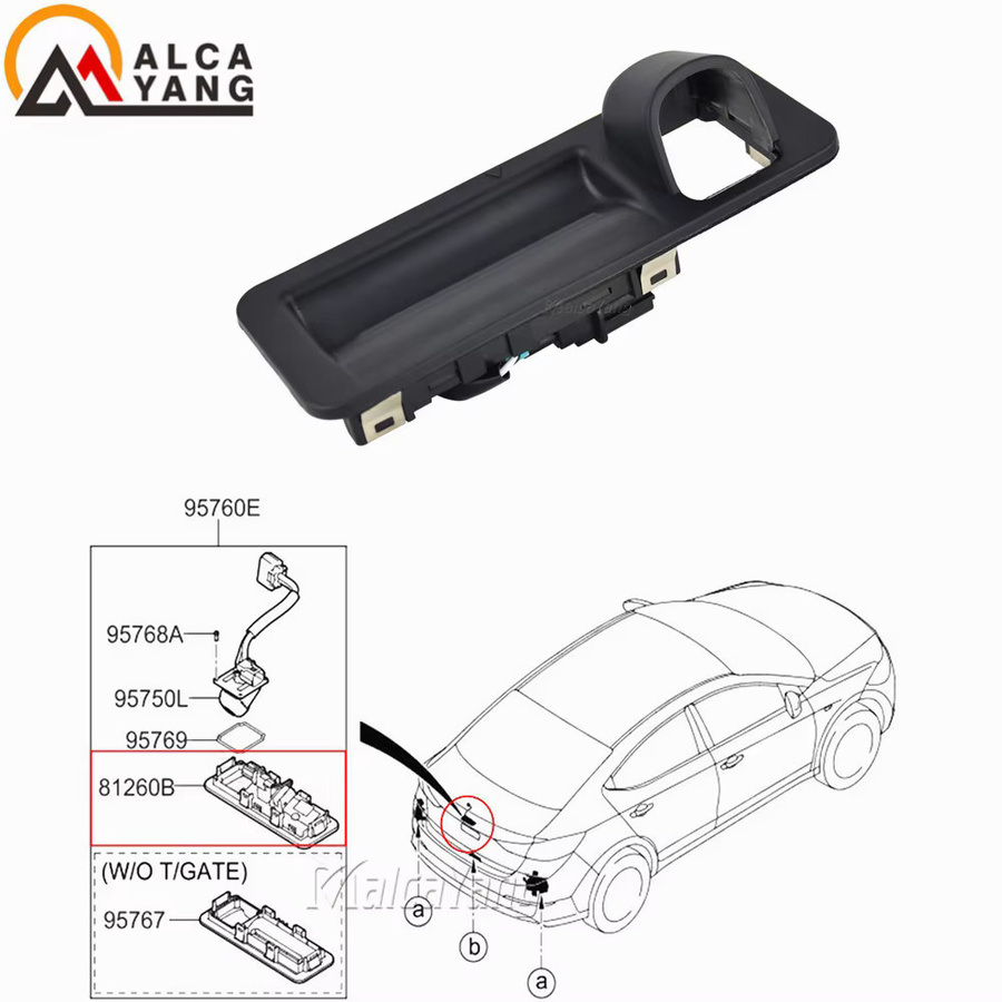 Malcayang Heckklappen-Schalter für Hyundai Elantra AD 2017, Kofferraum-Verriegelungsgriff Touch-Schalter, Schwarz, Teilenummer 81260F2010 81260-F2010 - Bild 2