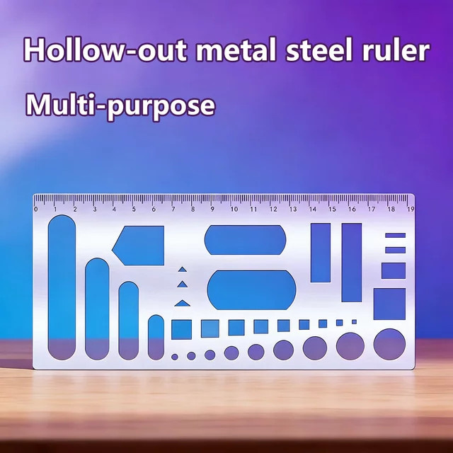 Multifunktionales Lineal mit Metallschablonen aus Edelstahl in Silber für Büro, Zeichnen und Journaling - Bild 1